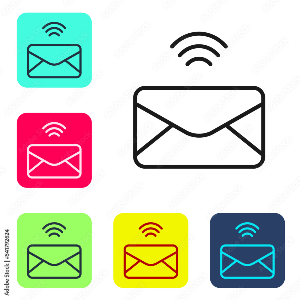 Poster black line mail and e-mail icon isolated on white background. envelope symbol e-mail. email message 