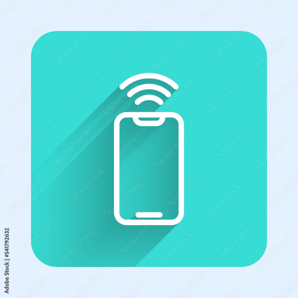 Poster white line smartphone with free wi-fi wireless connection icon isolated with long shadow background.