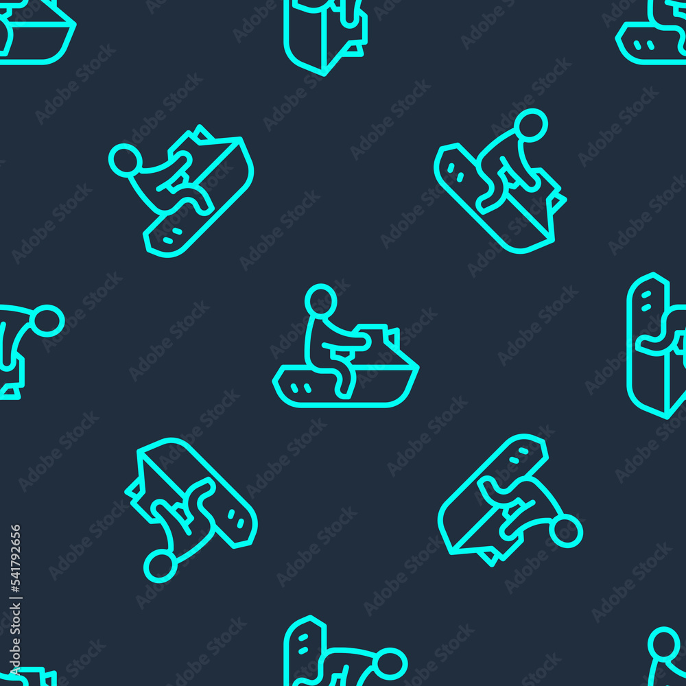 Wall mural Green line Jet ski icon isolated seamless pattern on blue background. Water scooter. Extreme sport. Vector