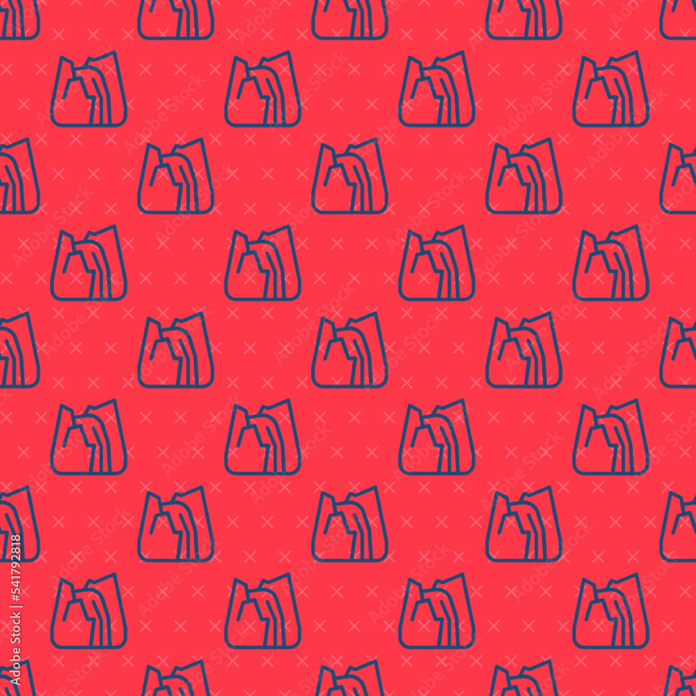 Poster blue line waterfall icon isolated seamless pattern on red background. vector