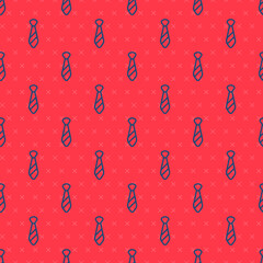 Blue line Tie icon isolated seamless pattern on red background. Necktie and neckcloth symbol. Vector