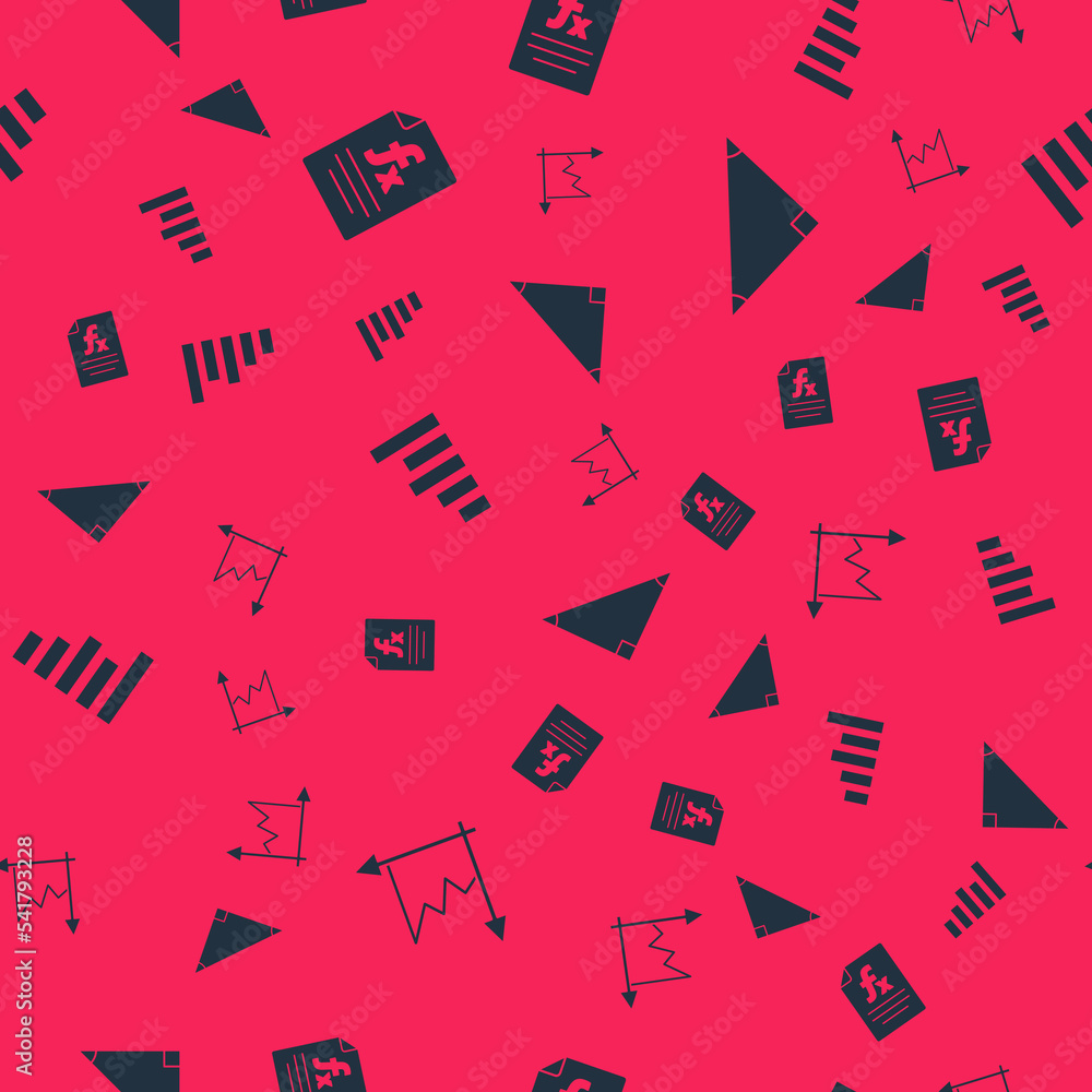 Poster set graph, schedule, chart, diagram, function mathematical symbol, and triangle on seamless pattern.