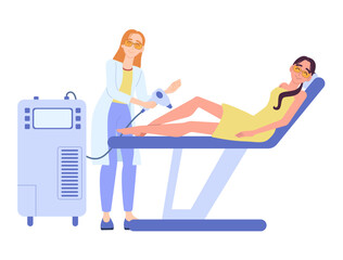 Laser hair removal. Two women in a beauty salon in cartoon style. Vector illustration.