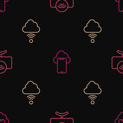 Set line Smart Tv system, Network cloud connection and Cloud technology data on seamless pattern. Vector