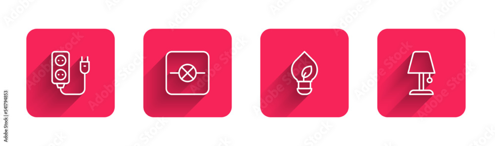 Poster set line electric extension, lamp in electronic circuit, light bulb with leaf and table lamp with lo