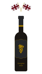 Vector illustration of wine bottle. Wine from Georgia and Georgian flags. The bottle of wine isolated on white background.
