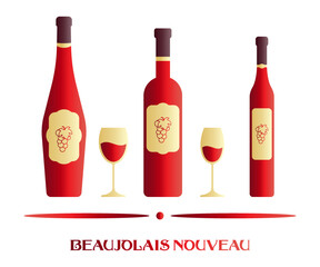 The Beaujolais wine party is coming. Red wine festival flyer, banner template. Vector pattern with wine glasses and bottles. Business card for beaujolais nouveau party. Red wine day. - 541794878