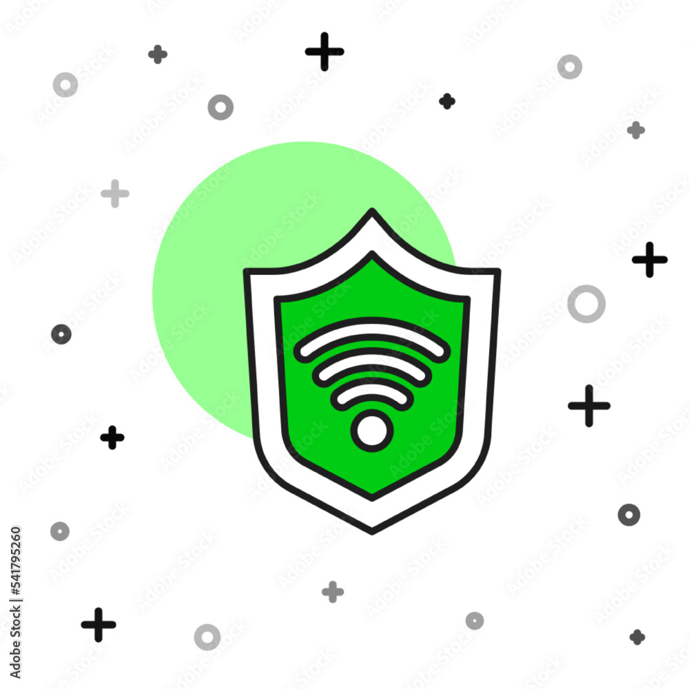 Poster filled outline shield with wifi wireless internet network symbol icon isolated on white background. 