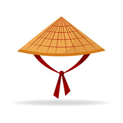 Asian Conical Straw Hat, Traditional Chinese or Vietnamese Headdress Flat Vector Illustration