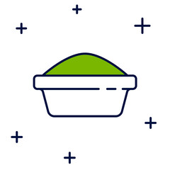 Filled outline Pet food bowl for cat or dog icon isolated on white background. Dog or cat paw print. Vector