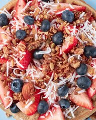 Closeup waffle with fruits