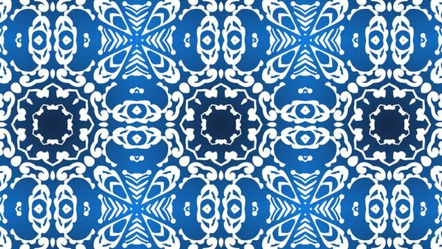 Kaleidoscope mandala abstract blue background of sacred geometry art seamless loop 4K	
