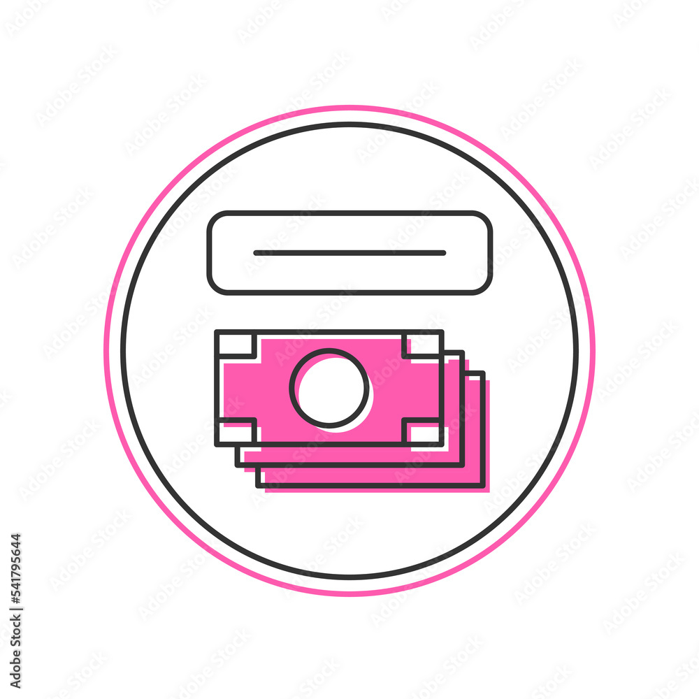 Poster filled outline atm - automated teller machine and money icon isolated on white background. vector