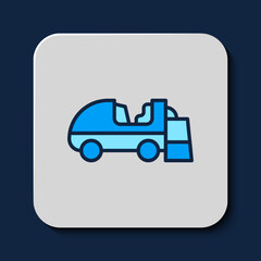 Filled outline Ice resurfacer icon isolated on blue background. Ice resurfacing machine on rink. Cleaner for ice rink and stadium. Vector