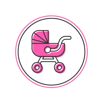 recommend clip art: Filled outline Baby stroller icon isolated on white background. Baby carriage, buggy, pram, stroller, wheel. Vector