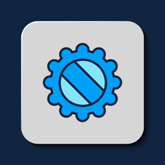 Filled outline Bottle cap icon isolated on blue background. Vector