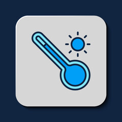 Filled outline Meteorology thermometer measuring heat and cold icon isolated on blue background. Thermometer equipment showing hot or cold weather. Vector