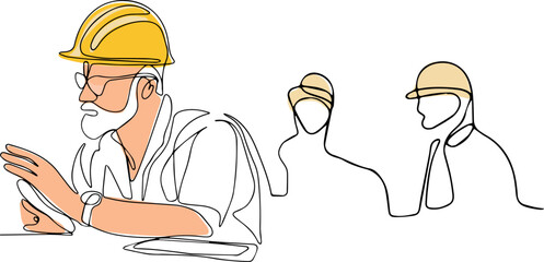 construction manager and engineer working on building site. Vector illustration