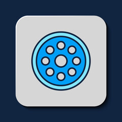 Filled outline Sewing button for clothes icon isolated on blue background. Clothing button. Vector