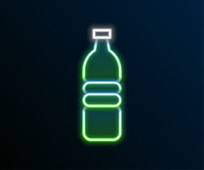 Glowing neon line Bottle of water icon isolated on black background. Soda aqua drink sign. Colorful outline concept. Vector