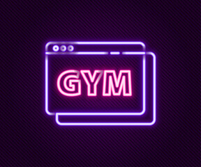 Glowing neon line Online fitness and training icon isolated on black background. Colorful outline concept. Vector