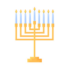 Hanukkah menorah isolated. Traditional Judaic Hanukah symbol. Jewish square candle holder with nine candles on white background. Flat vector illustration