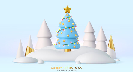 Fototapeta na wymiar Christmas trees in snow drifts festive