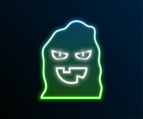 Glowing neon line Funny and scary ghost mask for Halloween icon isolated on black background. Happy Halloween party. Colorful outline concept. Vector