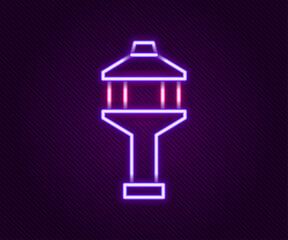 Glowing neon line Airport control tower icon isolated on black background. Colorful outline concept. Vector