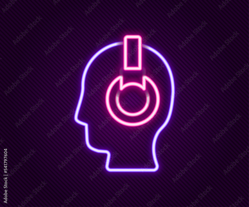 Poster glowing neon line man with a headset icon isolated on black background. support operator in touch. c