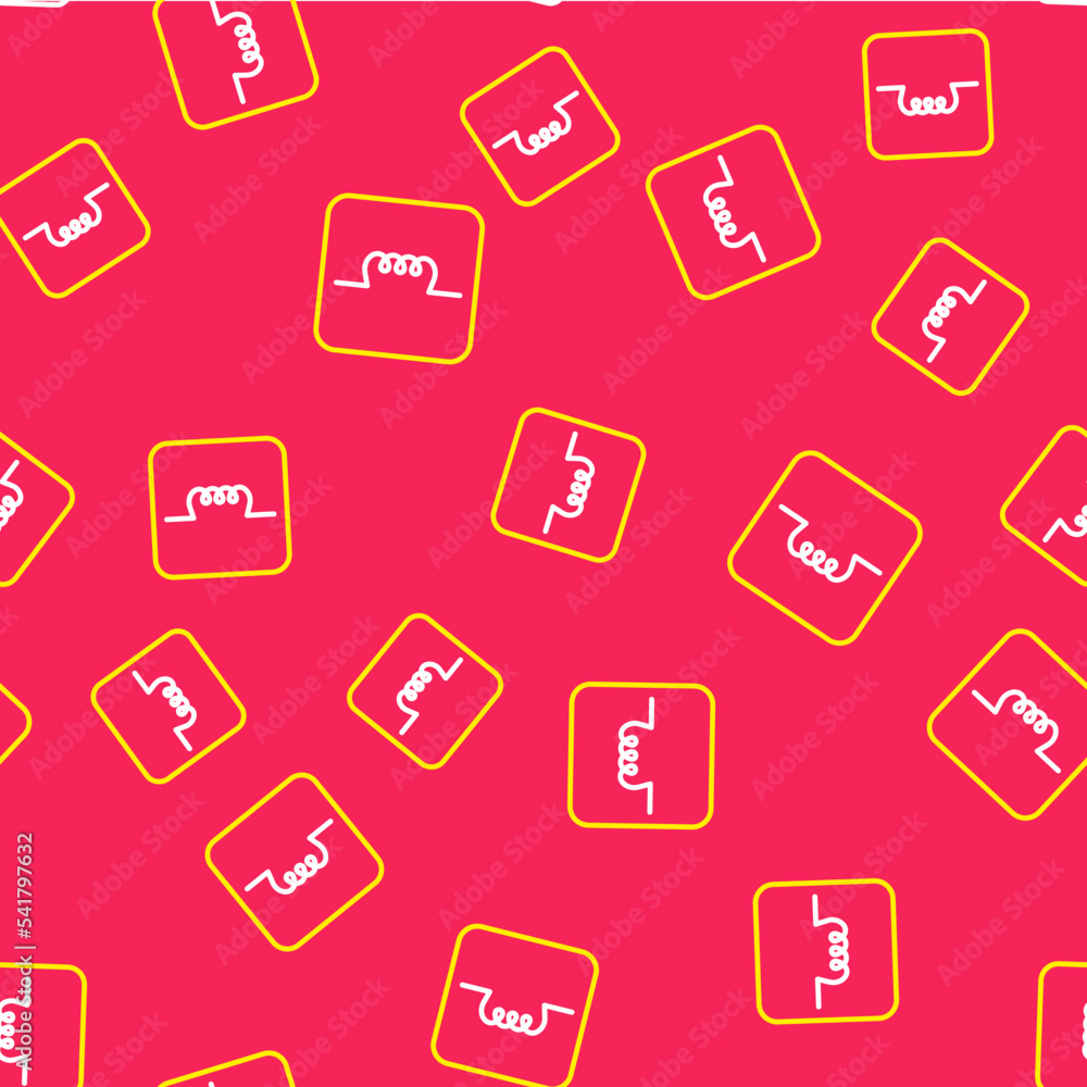 Poster line inductor in electronic circuit icon isolated seamless pattern on red background. vector