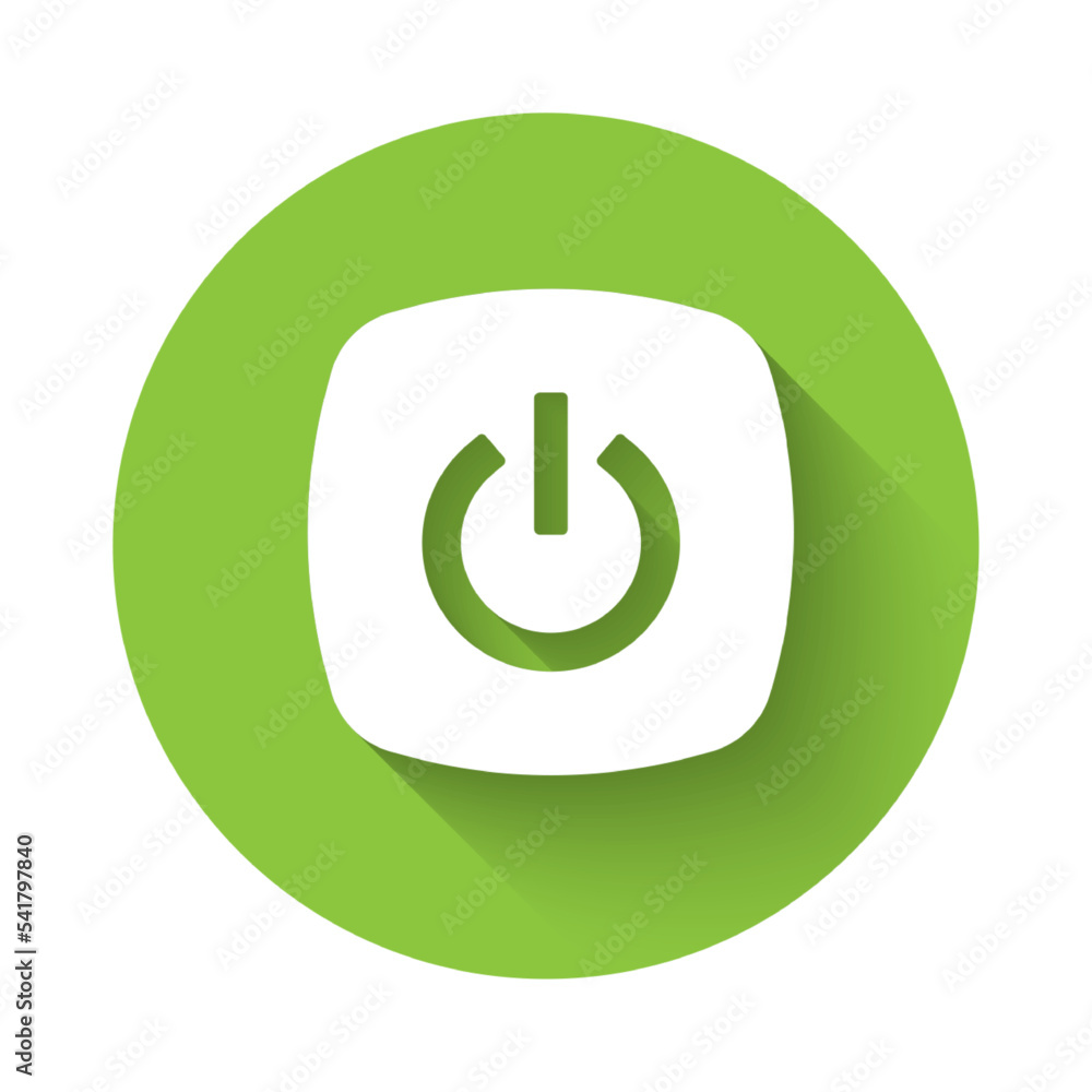 Poster white smart home icon isolated with long shadow. remote control. green circle button. vector