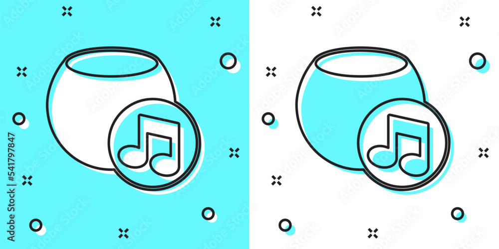 Poster black line voice assistant icon isolated on green and white background. voice control user interface
