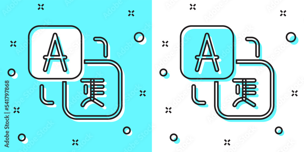 Poster black line translator icon isolated on green and white background. foreign language conversation ico