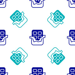 Blue Chocolate bar icon isolated seamless pattern on white background. Vector