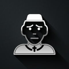 Silver Priest icon isolated on black background. Long shadow style. Vector