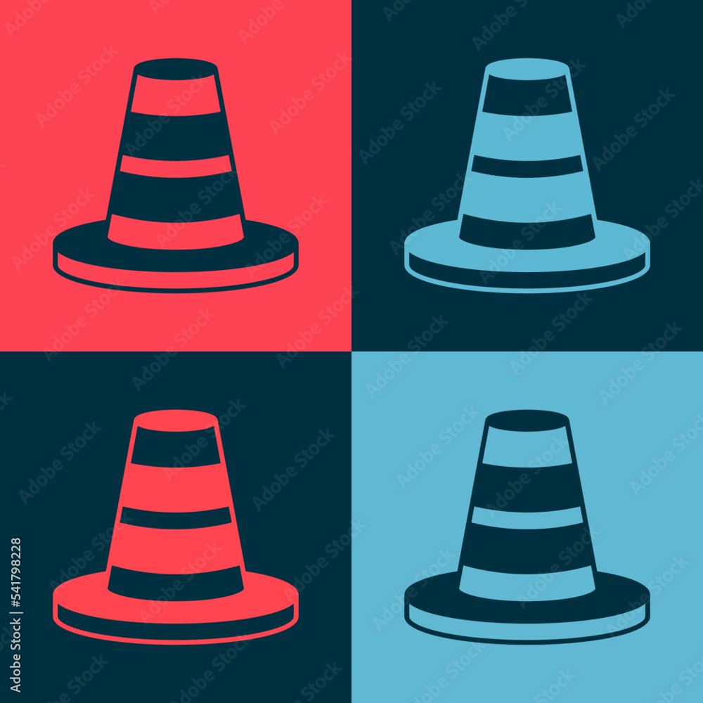 Sticker pop art traffic cone icon isolated on color background. vector