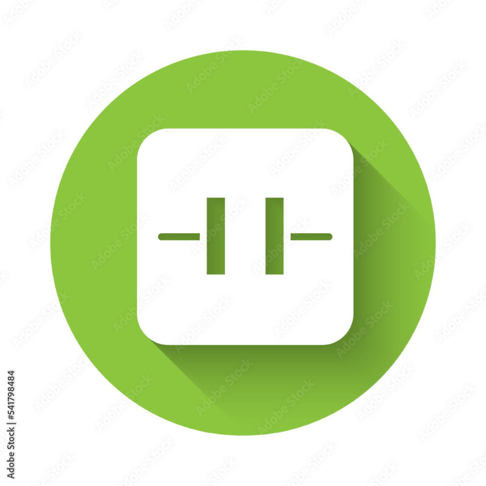 Poster white electrolytic capacitor icon isolated with long shadow background. green circle button. vector
