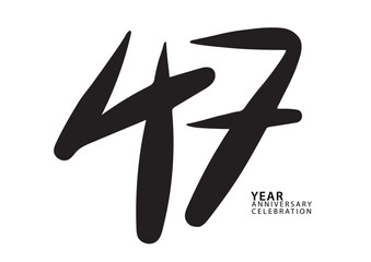47 year anniversary celebration black color logotype vector, 47 number design, 47th Birthday invitation, logo number design vector illustration - obrazy, fototapety, plakaty