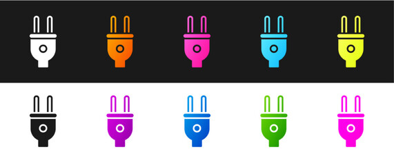 Set Electric plug icon isolated on black and white background. Concept of connection and disconnection of the electricity. Vector