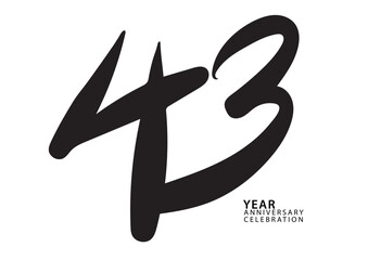 43 year anniversary celebration black color logotype vector, 43 number design, 43th Birthday invitation, logo number design vector illustration - obrazy, fototapety, plakaty