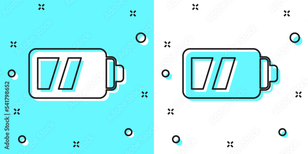 Poster black line battery for camera icon isolated on green and white background. lightning bolt symbol. ra