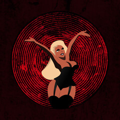 Illustration of a dark-skinned girl, on a red background