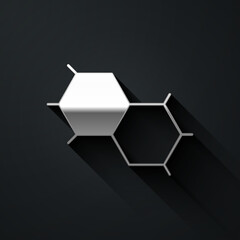 Silver Chemical formula icon isolated on black background. Abstract hexagon for innovation medicine, health, research and science. Long shadow style. Vector