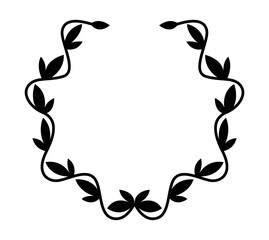 Vintage laurel wreath. Black silhouette circular sign depicting an award achievement heraldry, nobility, emblem. Laurel wreath award, winning, prize or victory