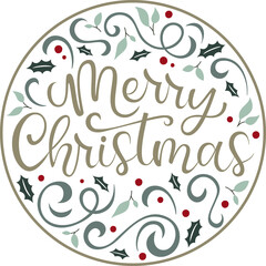Merry Christmas diseño circular de tarjeta de Navidad redondo colores neutros con ornamentos