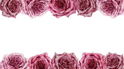 Borders of watercolor pink roses. Design for Valentine's Day, wedding, mother's day, birthday, stickers. Elements isolated on white background.