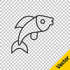 Black line Fish icon isolated on transparent background. Vector
