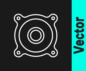 White line Stereo speaker icon isolated on black background. Sound system speakers. Music icon. Musical column speaker bass equipment. Vector