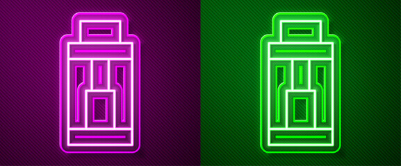 Glowing neon line Vape mod device icon isolated on purple and green background. Vape smoking tool. Vaporizer Device. Vector